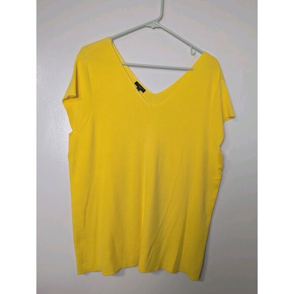 Talbots Yellow Knit Sweater Double V-Neck Cap Sleeve Size 2X Sunshine Yellow - Picture 1 of 7
